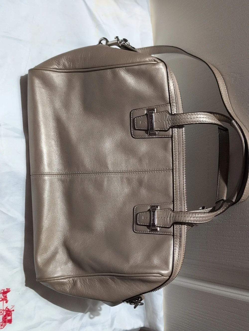 Coach Metallic Taupe Leather Handbag with Crossbody Shoulder  Strap